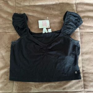 Roxy Black Ruffled Strap Crop Top